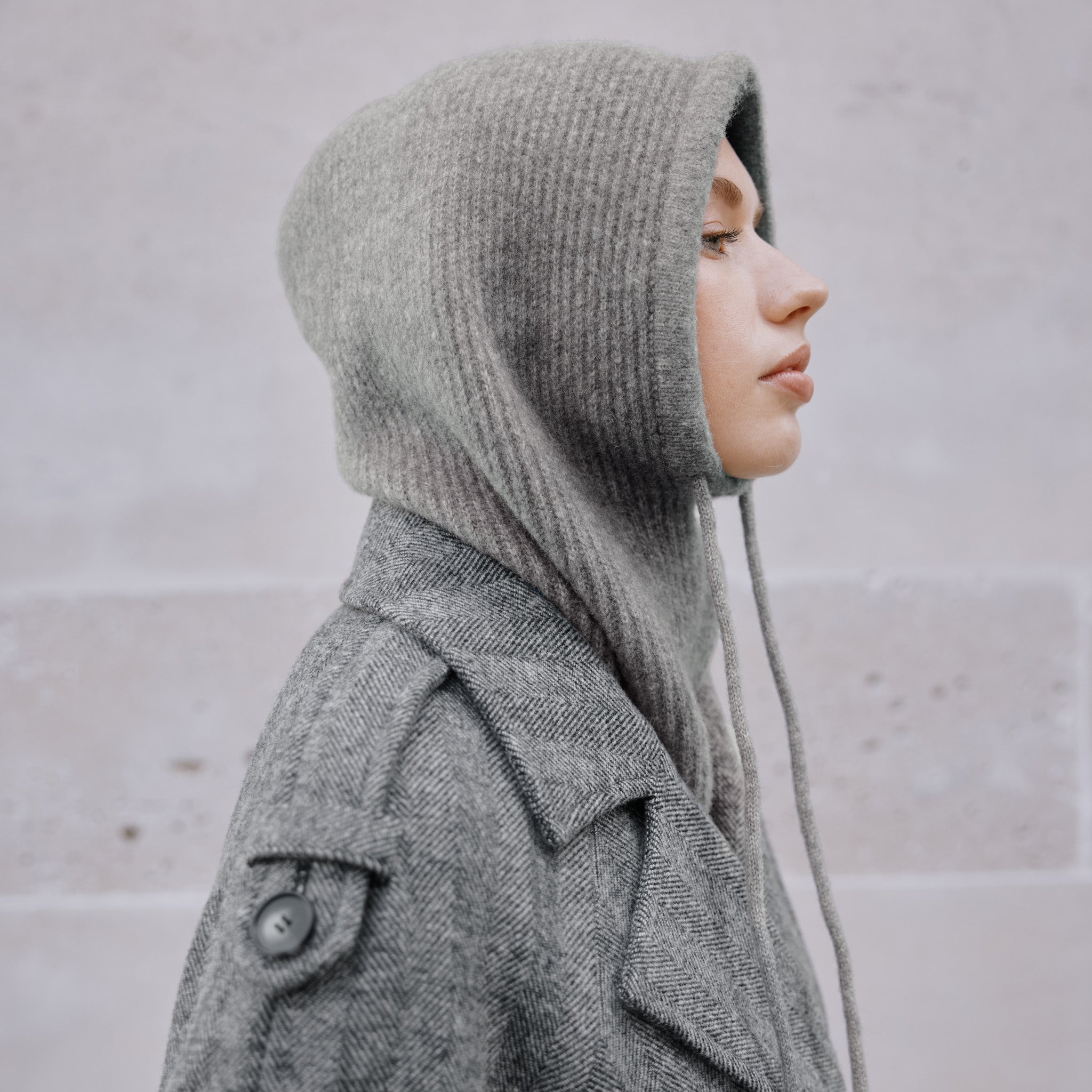 Wool Blend Grey Knitted Hood