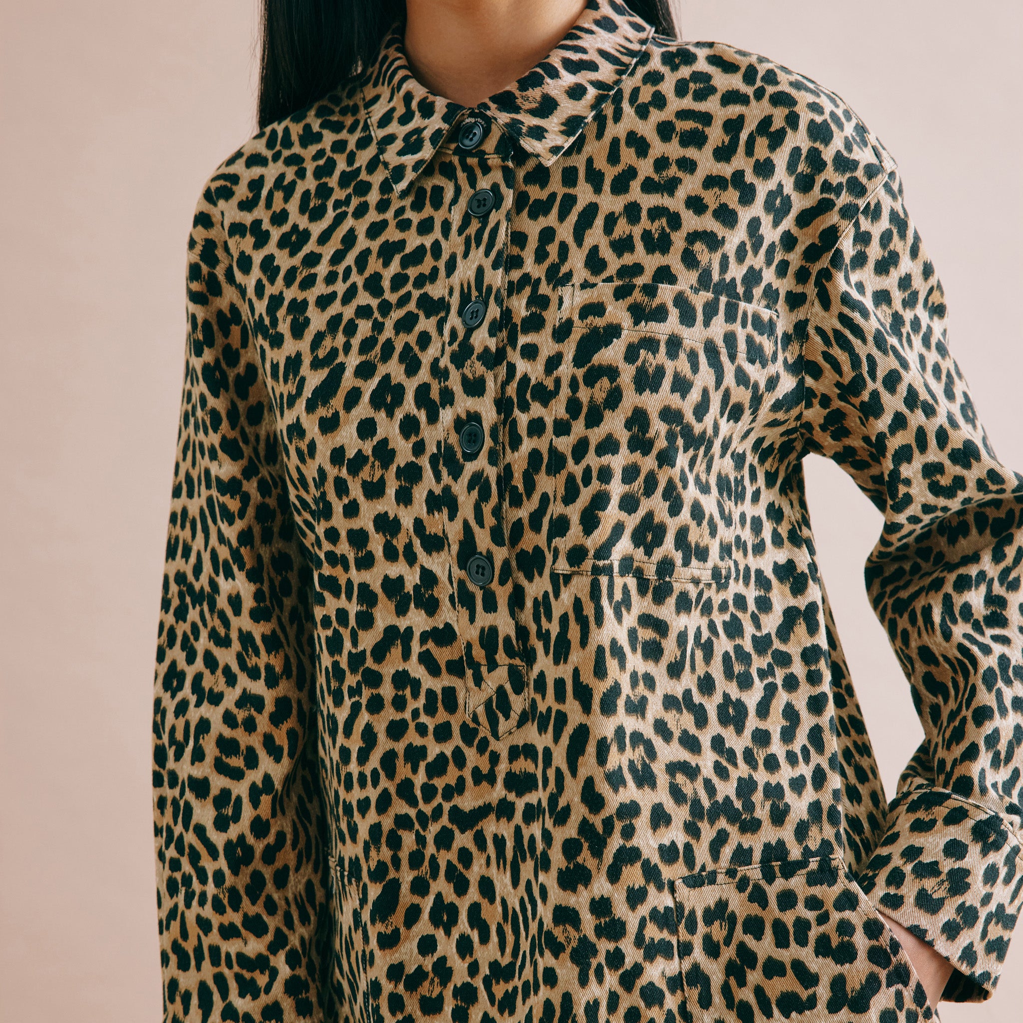 Animal Print Twill Shirt Dress