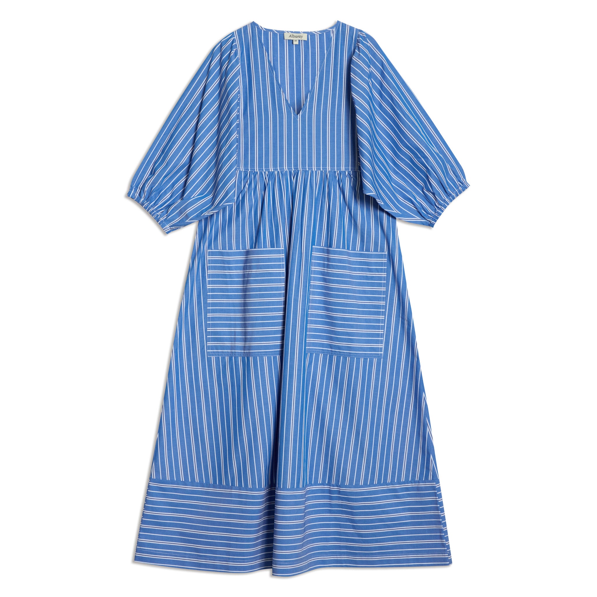 Blue Stripe V Neck Midi Dress