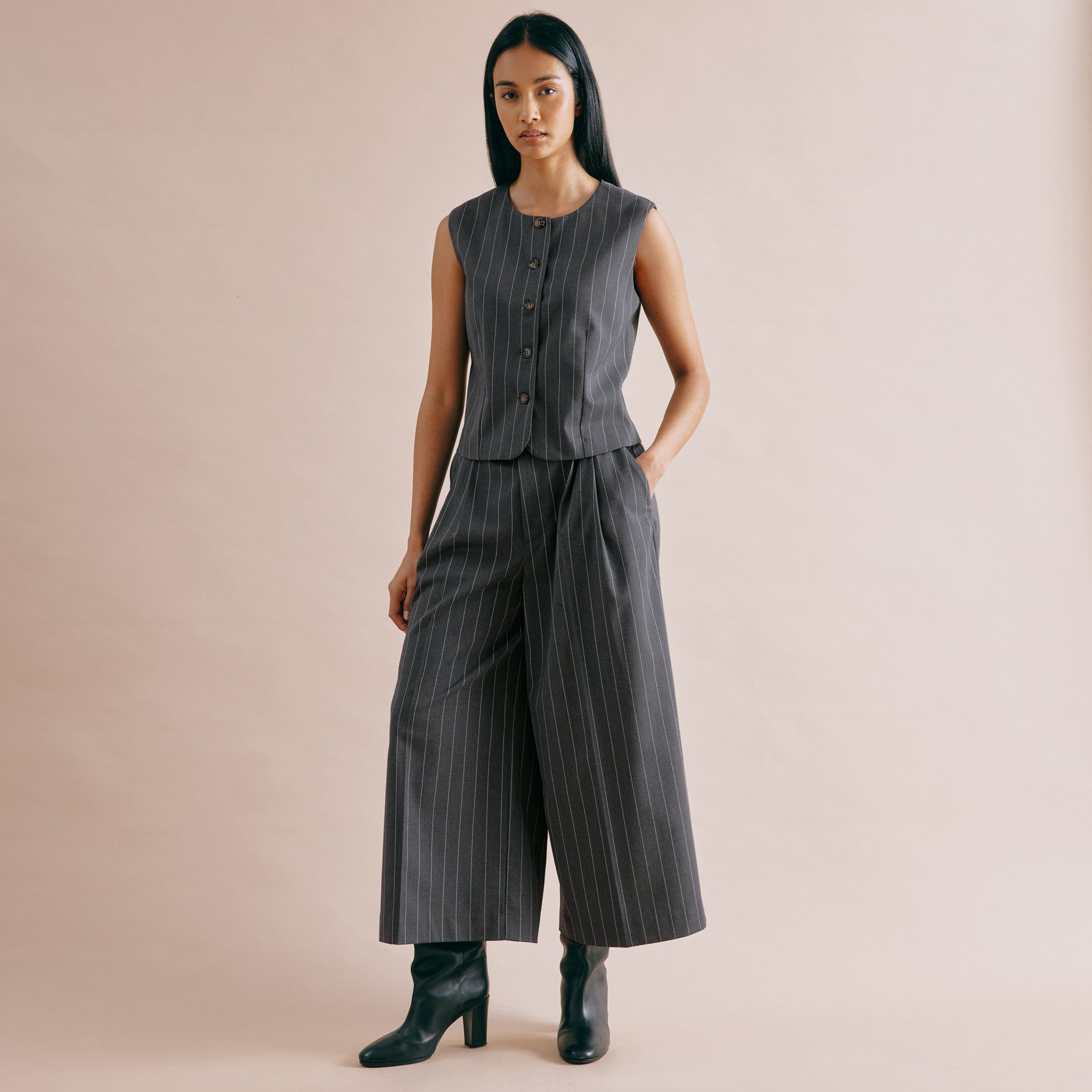 Grey Pinstripe Culotte