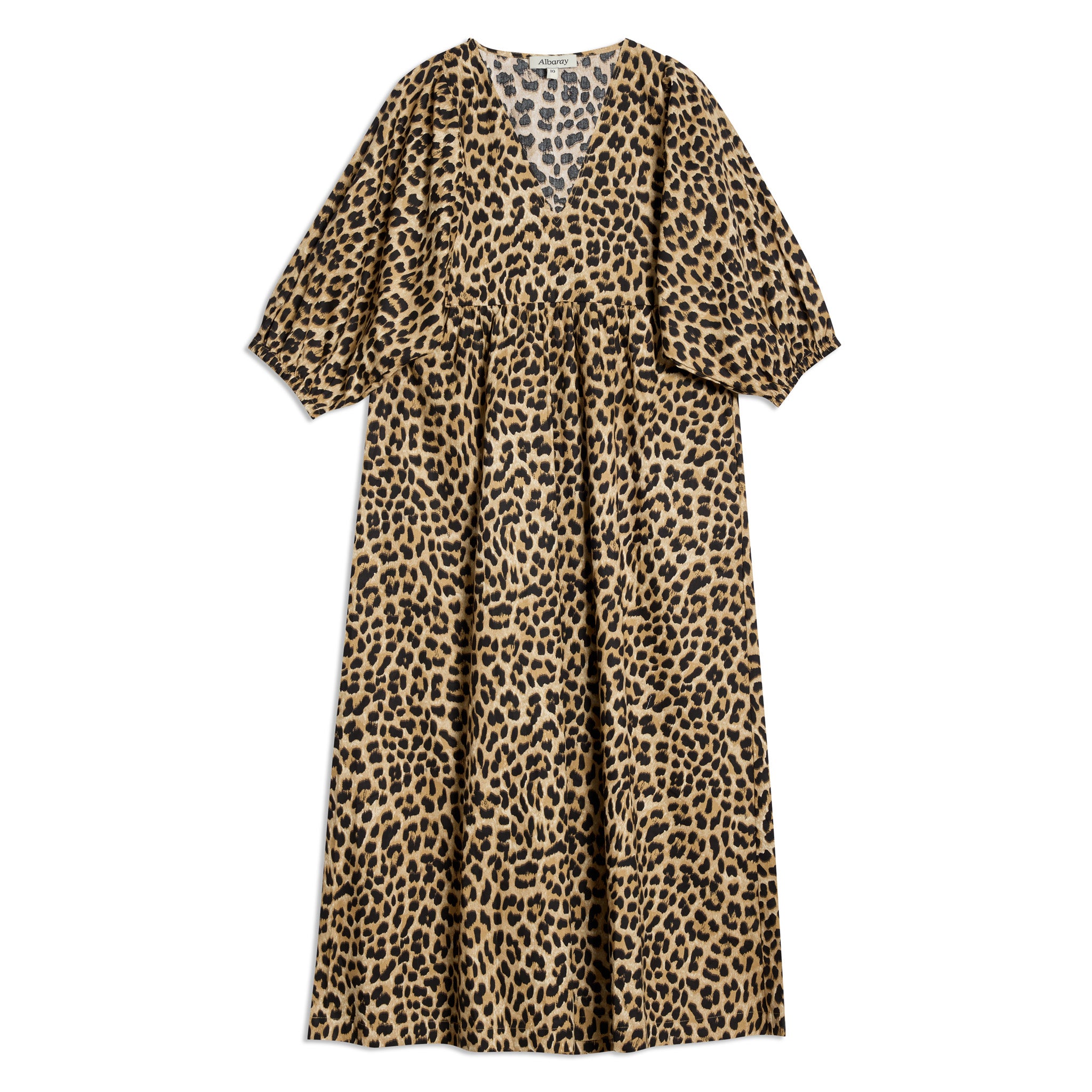 Animal V Neck Cotton Midi Dress