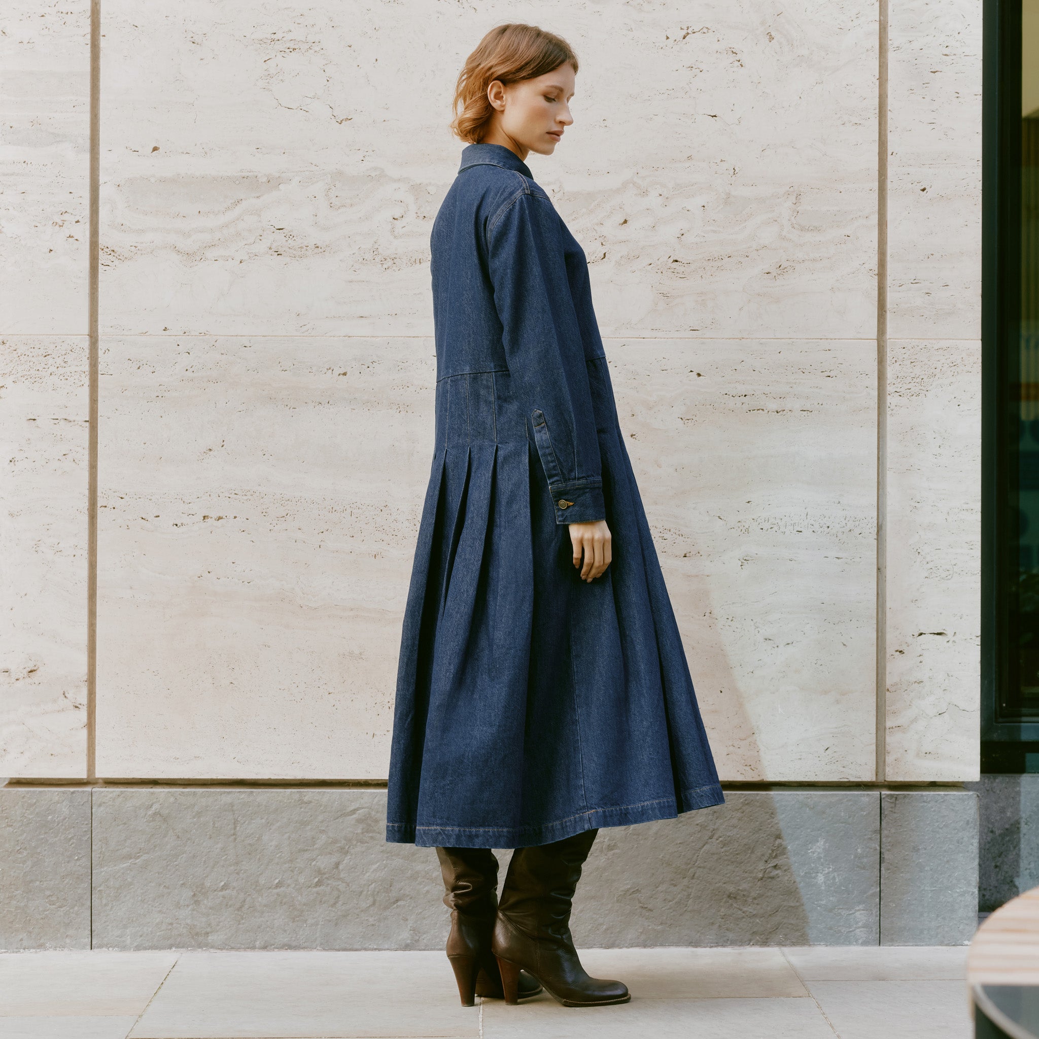 Denim Pleated Shirtdress