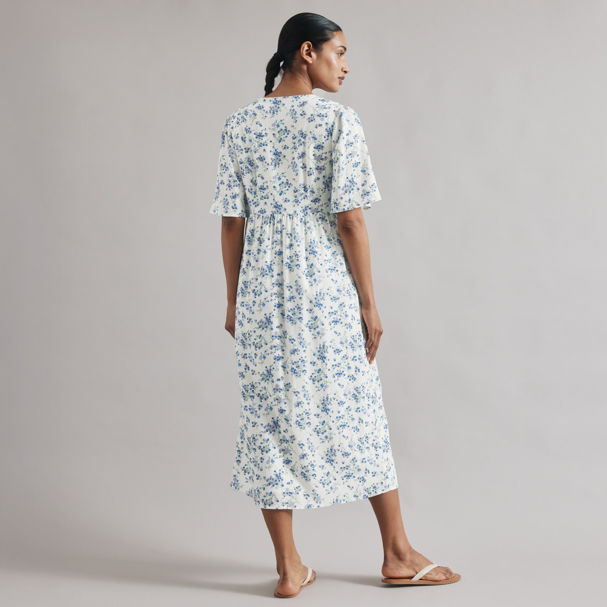 Blossom Print Linen Blend Button Dress