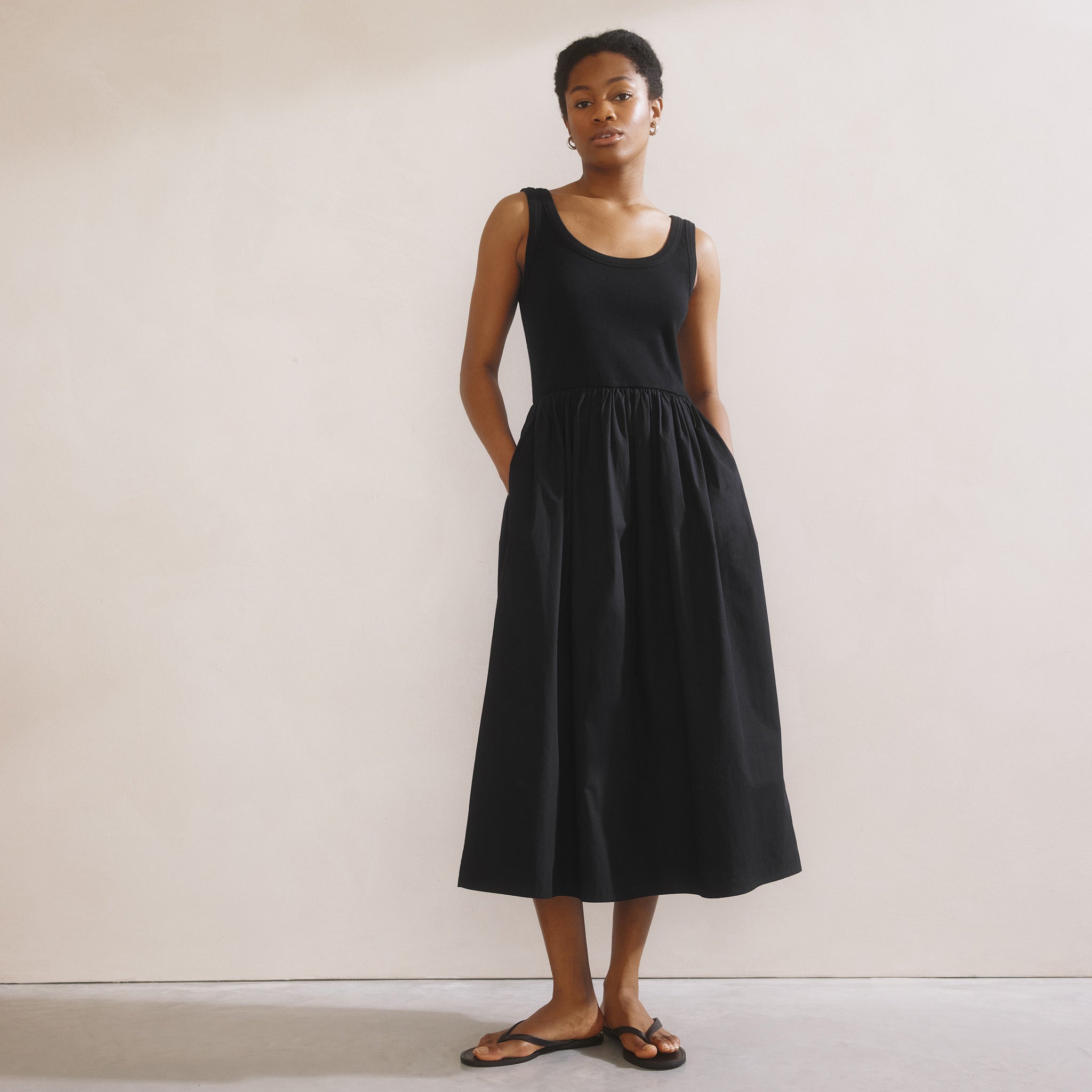 Black Jersey & Woven Mix Vest Dress