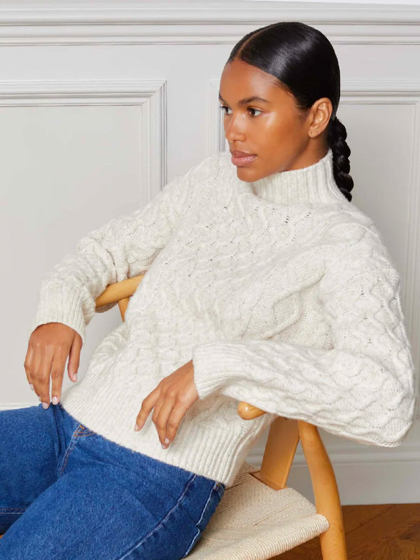 Cream Cable Turtle Neck Jumper | Sustainable Womenswear