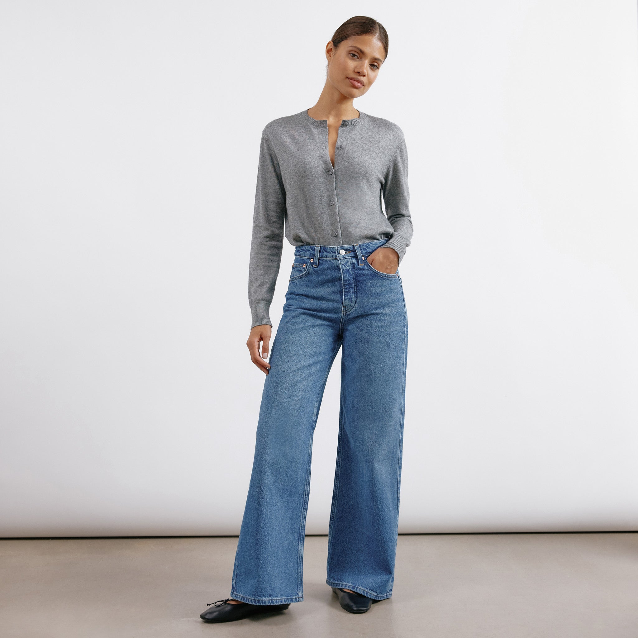 Full Length Wide Leg Jean Indigo Sustainable Womenswear Albaray