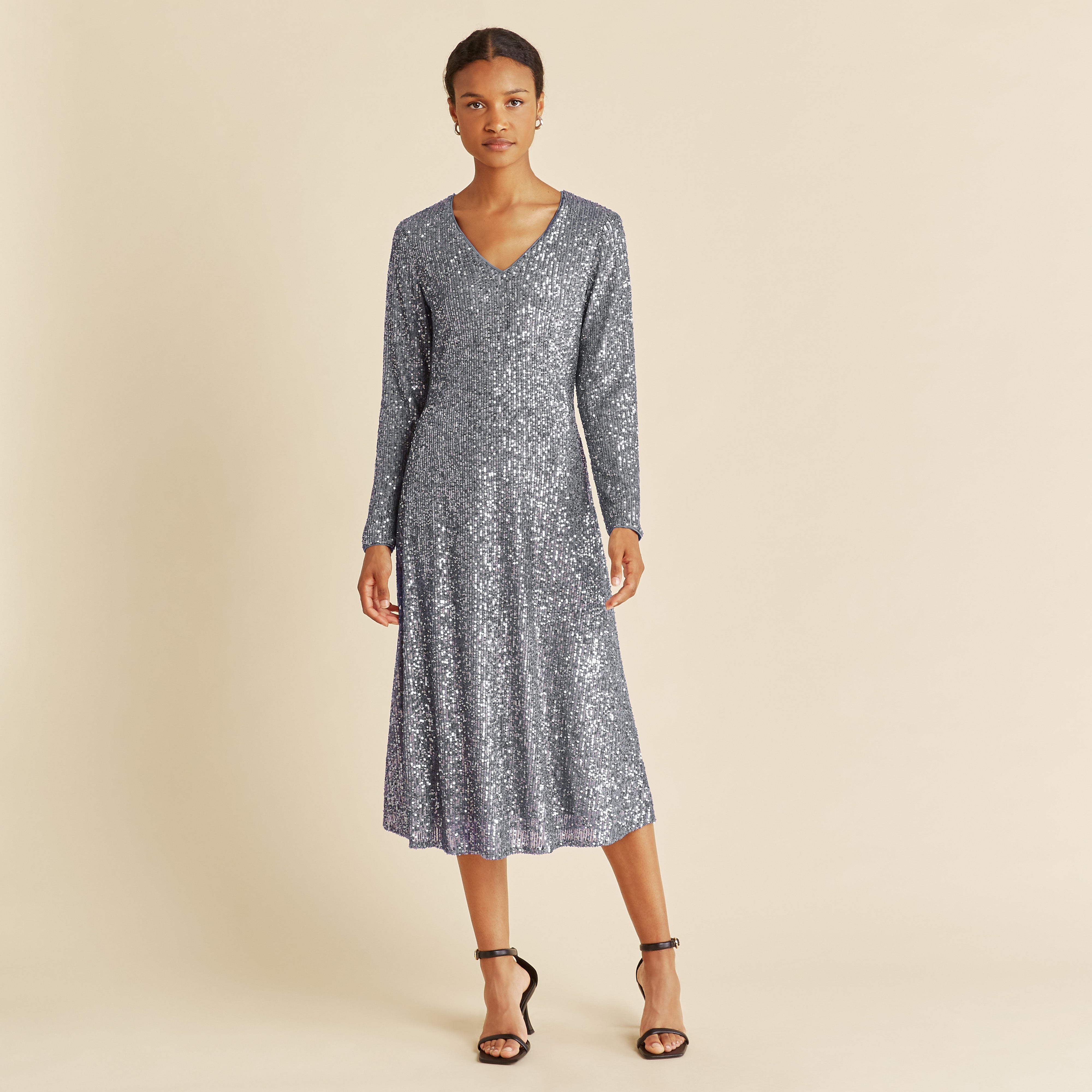 Silver grey 2024 midi dress