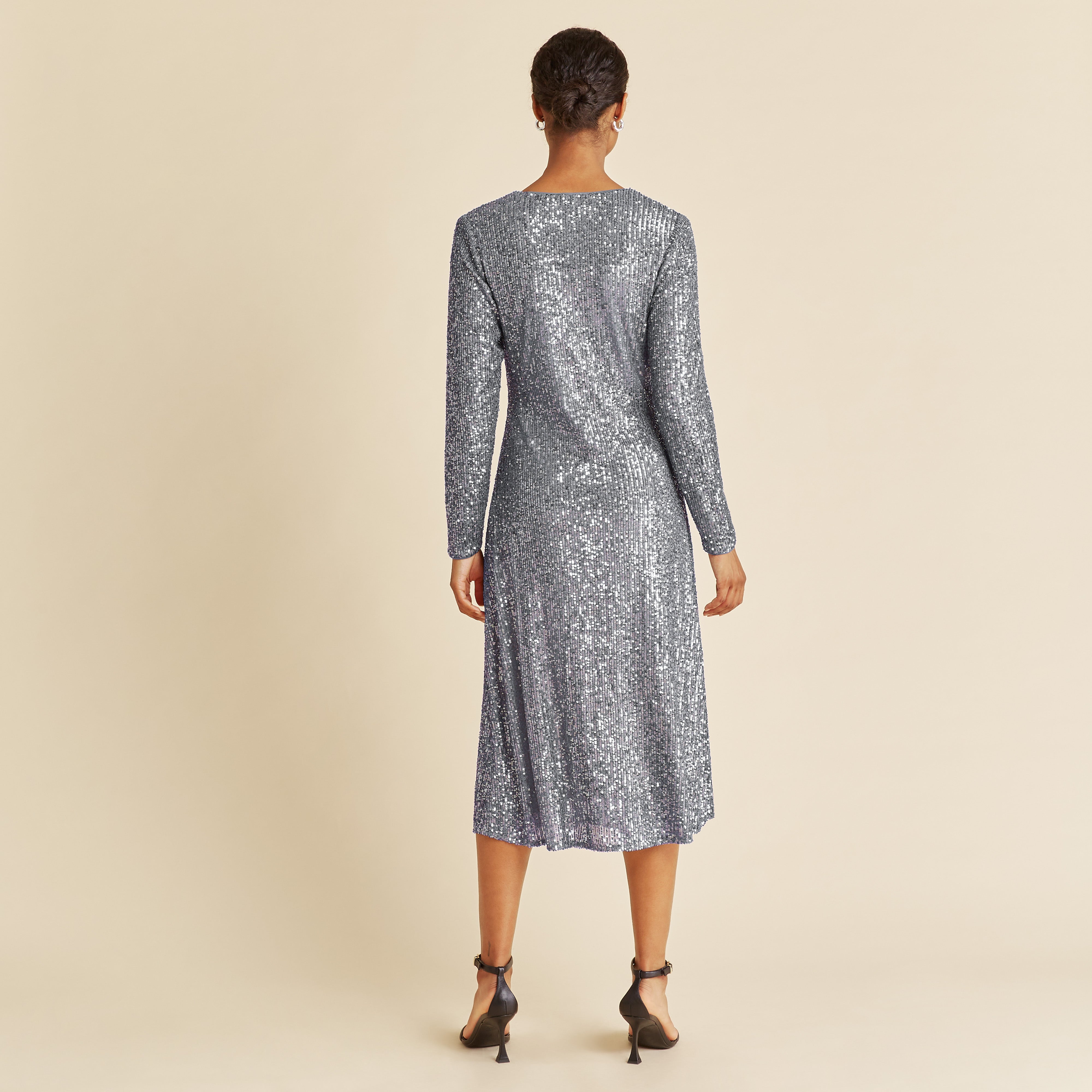 Silver sequin midi outlet dress