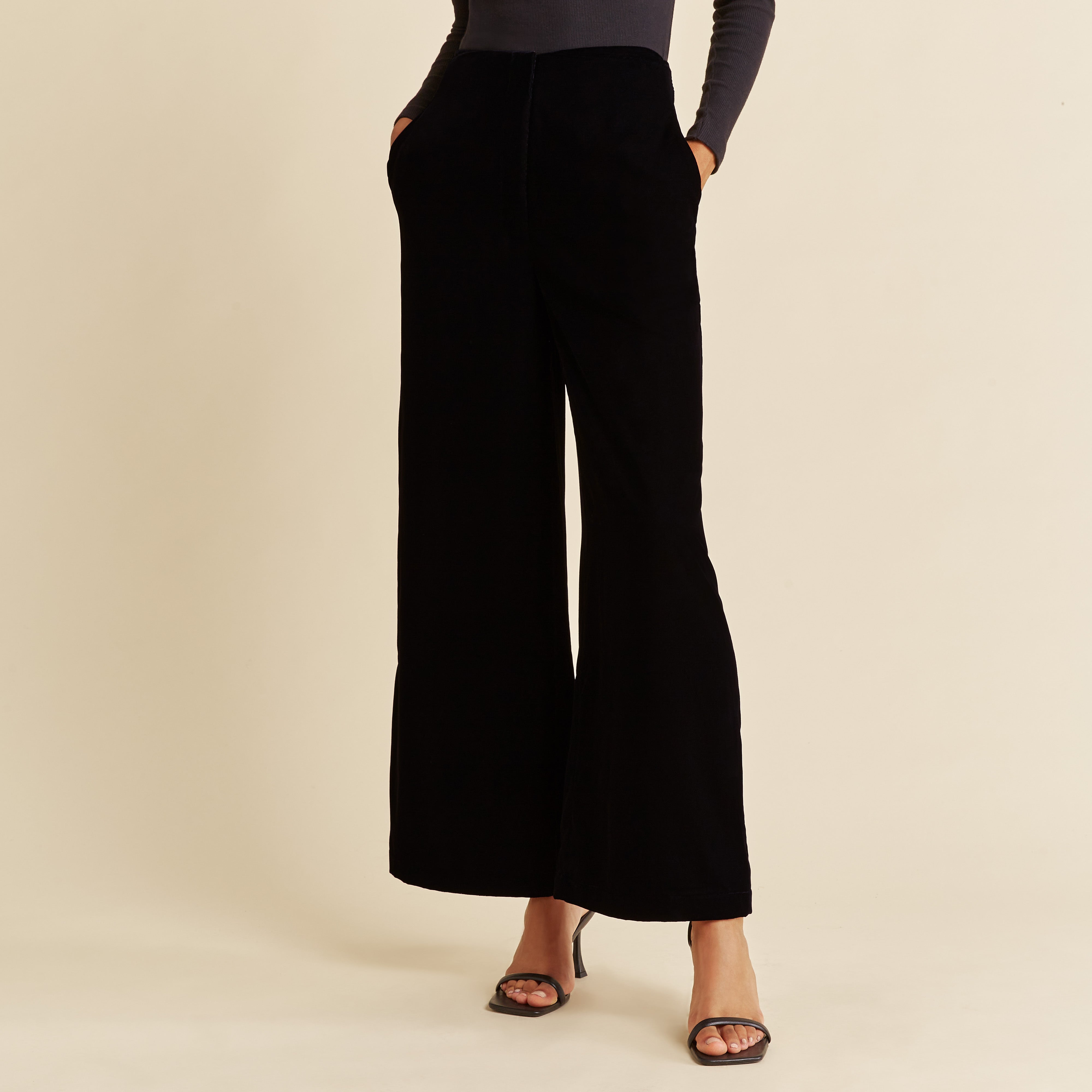 Black velvet sale wide leg pants