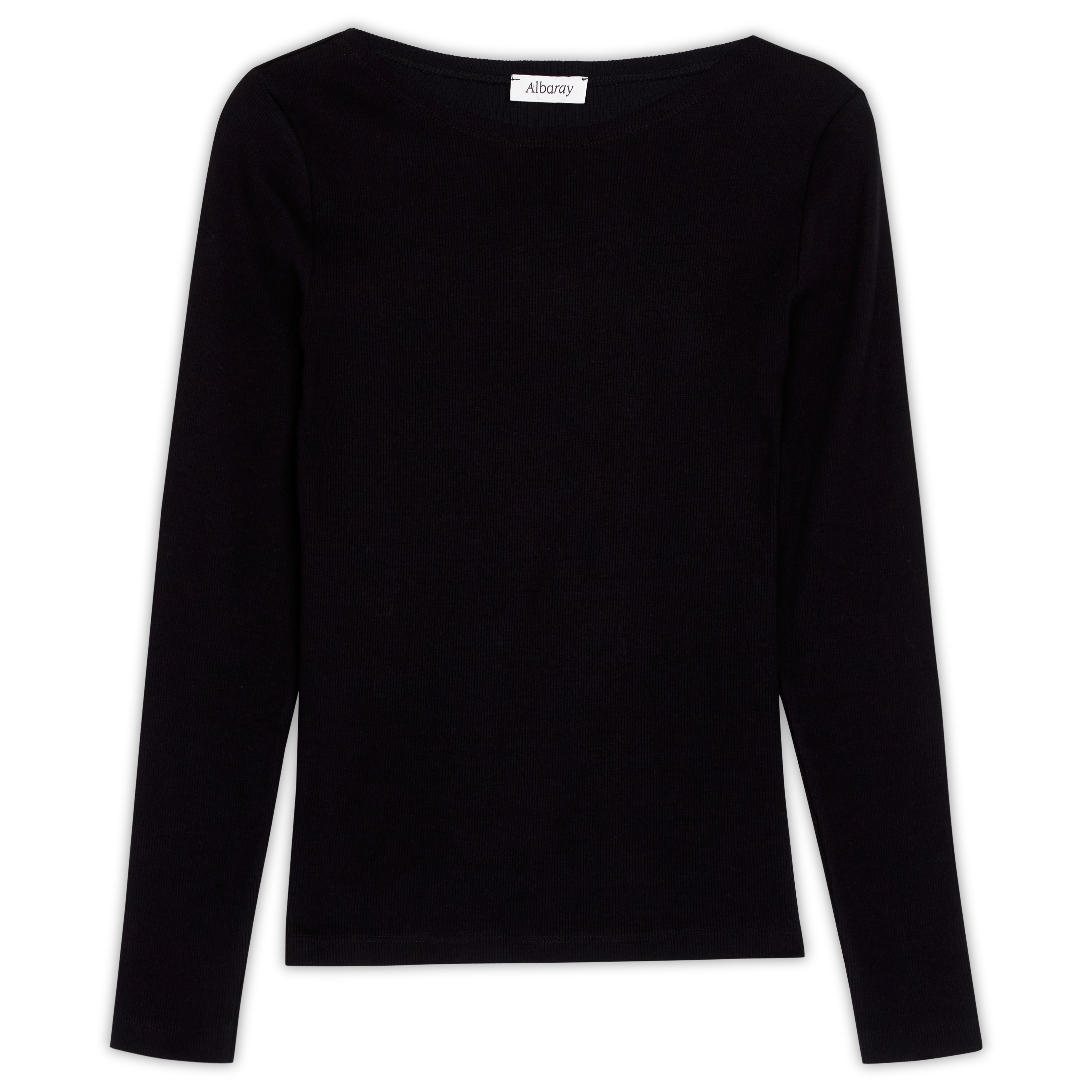 Black Long Sleeve Rib Boat Neck Top