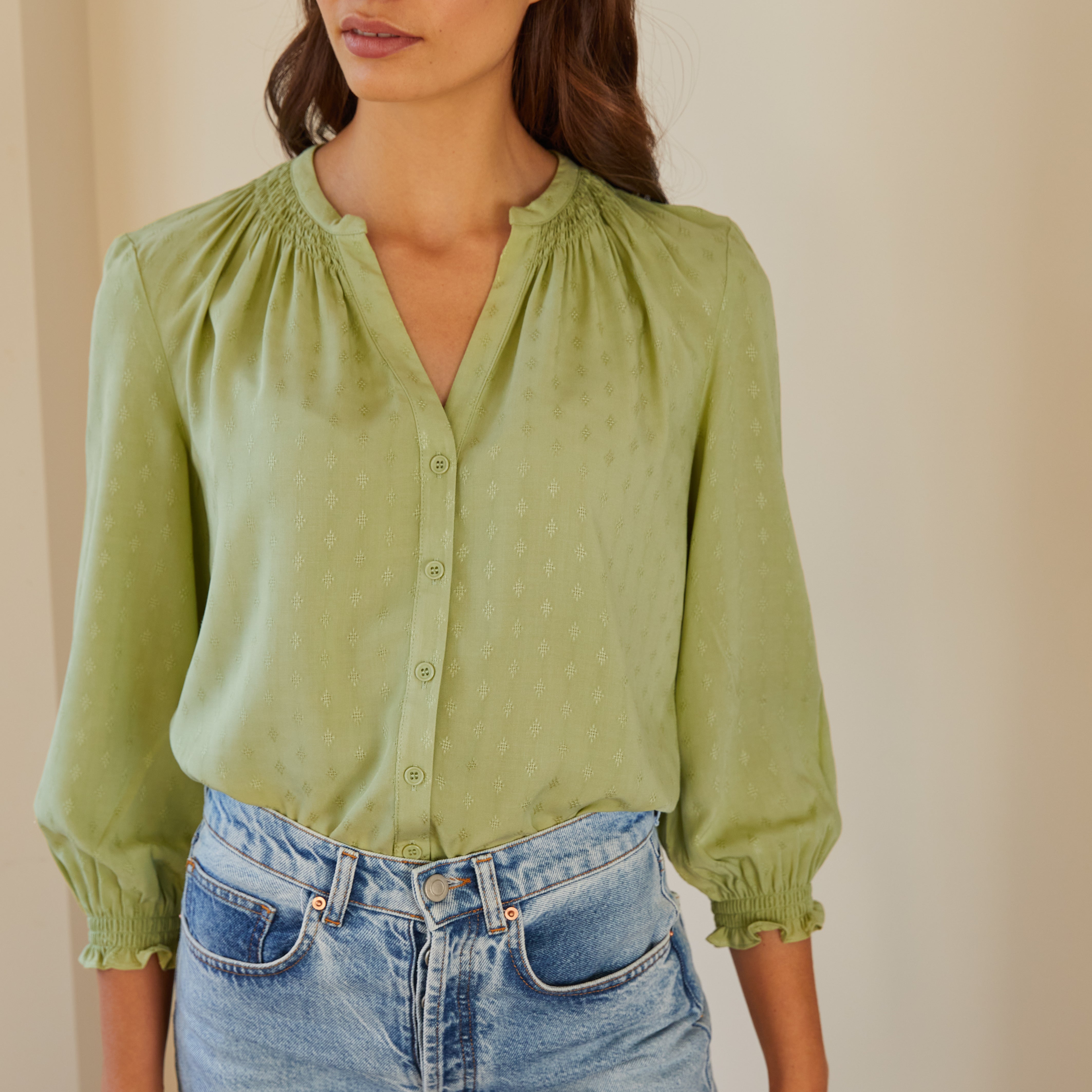 Jacquard Open Neck Blouse