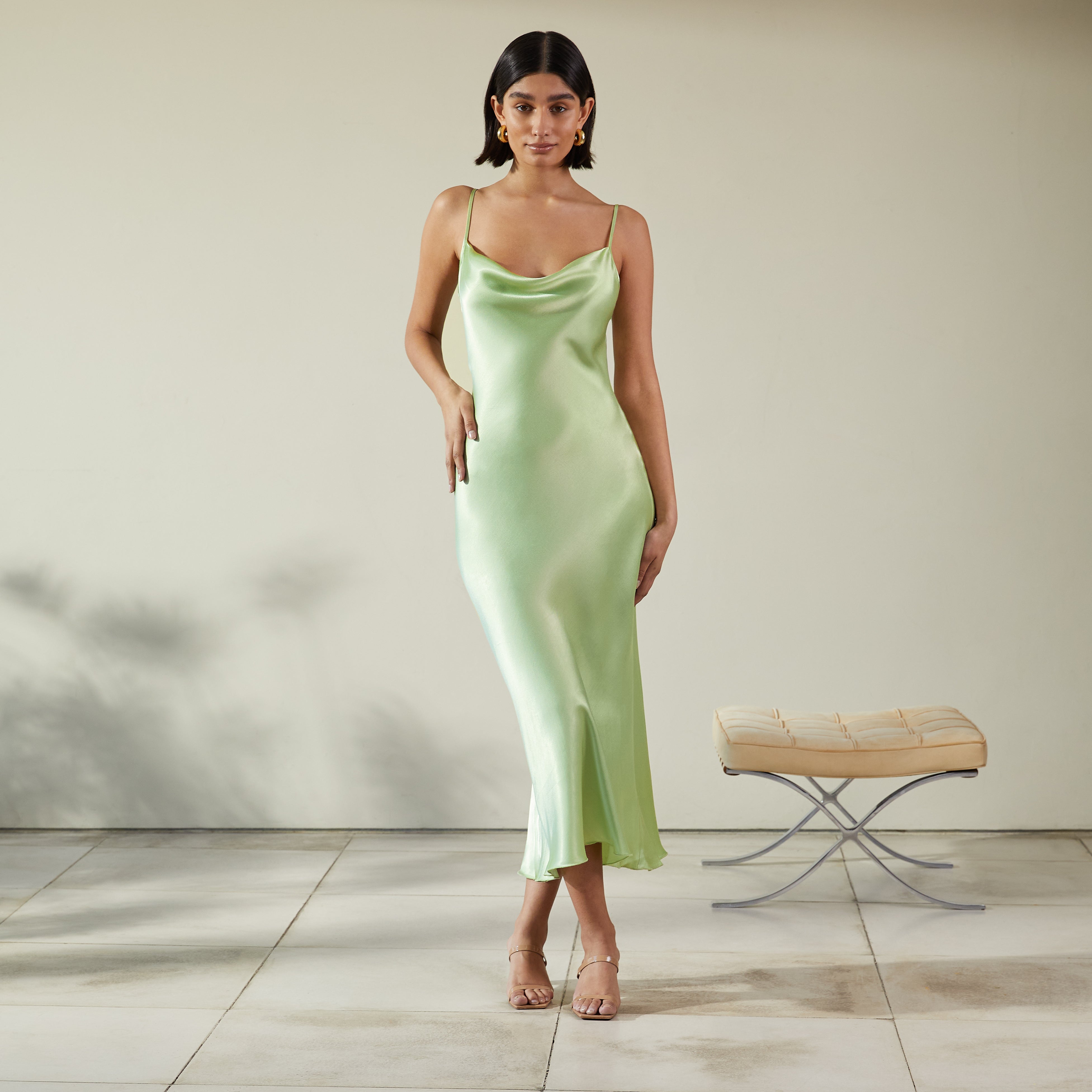 Cowl Neck Slip Dress, Sage Green Dress